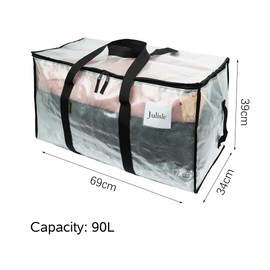 Julisle Heavy-Duty Moving Bags | Water-Resistant Storage Bags with Zipper and Tag Pocket | Sturdy Handles for Easy Packing & Household Organization & Clothes Storage | Clear, 90L, 2-Pack