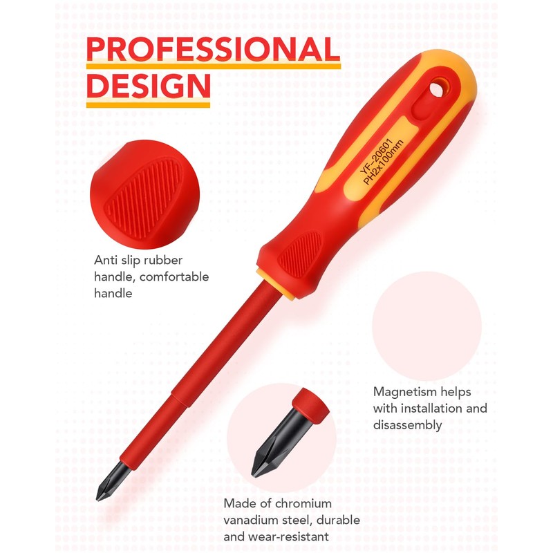 E·Durable 7pcs VDE Insulated Screwdriver Set, Magnetic Torque Screwdriver Set