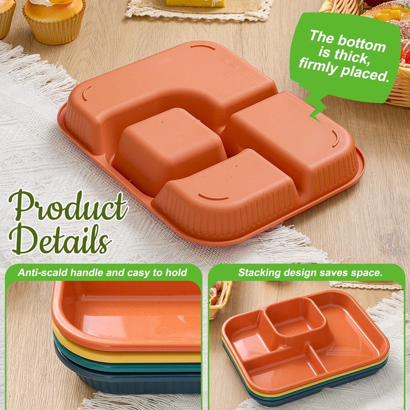 Pinkunn 8 Pcs 10'' Divided Plates Unbreakable Wheat Straw Dinnerware