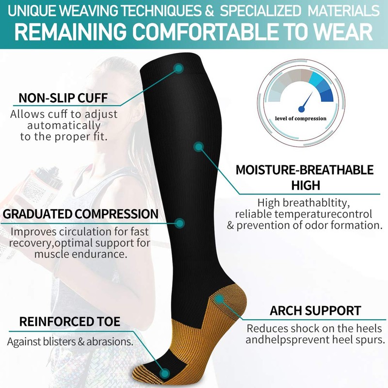 Copper Compression Socks for Women and Men(6 Pairs)-Best Support for