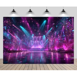 CHNYWORK 7x5ft K-pop Stage Backdrop Idols Superstar Purple Blue Theme Lights Neon Stage Background Drama Play Music Show Kids Birthday Party Decor Photo Booth Props