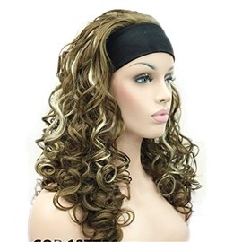 Wiginway 18 Inch Long Curly Wavy Wigs Heat Resistant Fiber Synthetic Wig with Black Headband Natural Fashion for Women light Brown with Highlights