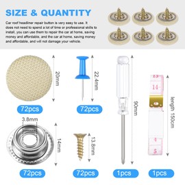 Adiwo Car Headliner Repair Kit,72 Pcs Car Roof Headliner Repair Button,Car Roof Lining Repair Snap Rivets,Car Interior Ceiling Repair Retainer with Pins, Screwdriver, Tape Measure, for Car Roof Fixed