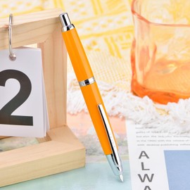 Jinhao 10 Series Press Fountain Pen Orange Retractable Fine Nib with Ink Converter and Metal Pen Box Set (Silver Clip Version)
