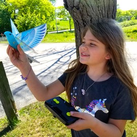 MUKIKIM eBird Blue Pigeon - Flying RC Bird Toy for Kids. Indoor/Outdoor Remote Control Bionic Flapping Wings Bird Helicopter. USB Recharging