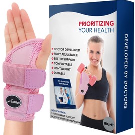 Doctors Designed Wrist Splint, Perfect Fit Bandage Wrist Tendonitis / Carpal Tunnel Syndrome Splint / Adjustable Wrist Support [Single Piece, Pink, Right]