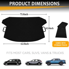 Car Windshield Cover Large Enhanced 600D Oxford Fabric Windshield Frost Cover for Ice and Snow Frost Waterproof Wiper Front Window Protects UV Sunshade Cover for Most Cars SUV Vans (75" x 42")