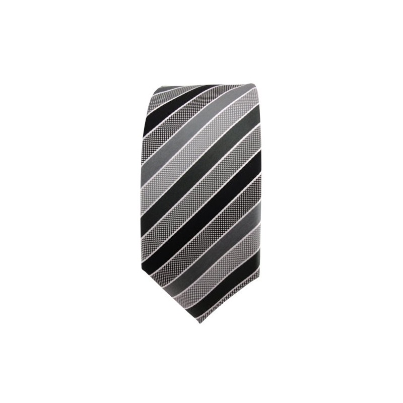 TigerTie - Slim Designer Tie in Striped, Anthracite, black, grey,