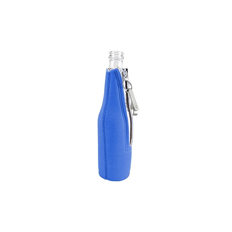 Palm Tree Sunset Beer Bottle Coolie With Opener (Royal Blue)