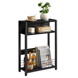 IBUYKE Narrow Side Table with Storage Shelf, 3 Tier End Table,Modern Sofa Table,Small Nightstand with Magazine Rack,Telephone Table for Small Spaces,for Living Room, Bedroom,Black UTMZ001B