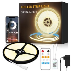 Yeewhale Cob LED Strip 10 m, App Control, with Remote Control, Flexible Dimmable COB LED Strip, DC24 V 3000 K Warm White LED Strip, Applicable to Bedroom, Room, DIY Decoration