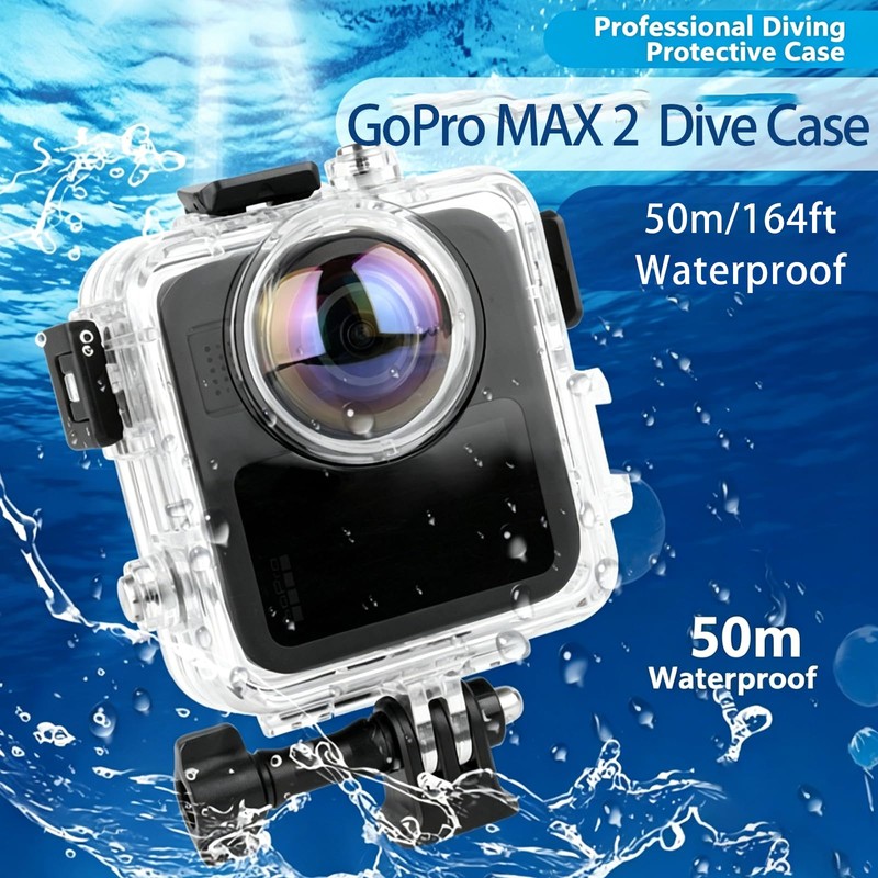 HoneTeek Waterproof Housing Case for Gopro Max 2, 50m/164ft Waterproof