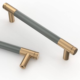 Amerdeco Pack of 10 Knurled Cabinet Handles, Gold Grey Handles, Furniture Handles, 128 mm Hole Spacing, Door Handles, Kitchen Drawer Handles, Vintage Handles for Kitchen Cabinets, Chest of Drawers, Cupboard