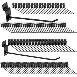 100 Pack Slatwall Hooks, Panel Display Hooks, Black Slatwall Accessories, Heavy Duty Hanging Shelf Brackets, Metal Hangers for Garage Shop Retail Display (6 and 8 Inch)