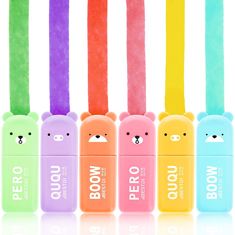 TIESOME Mini Pastel Highlighter, 6-Pack Cute Bear Highlighter Set Kids