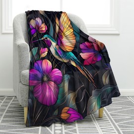 Jekeno Hummingbird Floral Blanket Gifts for Women Girls Mom Birthday Mother's Day Christmas Colorful Humming Bird Flowers Print Presents Decor Room Sofa Couch Soft Cozy Plush Throw Blankets 50"x60"
