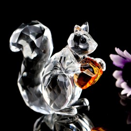 H&D HYALINE & DORA Crystal Animals Squirrel Collectible Figurine Paperweight Table Centerpiece Ornament