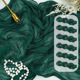 6 Pack Emerald Green Cheesecloth Table Runner 10Ft Gauze Cheese Cloth Table Runner 35x120 Inch Boho Sheer Rustic Fabric Runner for Party Bridal Baby Shower Wedding Table Decoration