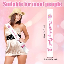 Hot Pink Birthday Girl Sash Disco Cowgirl Birthday Sash, 31.5x3.74 Inch Pink Western Cowboy Themed Satin Sash for Women Girl Party Favors Decorations Bachelorette Party Decor