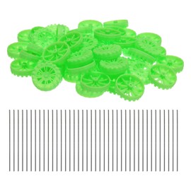 MECCANIXITY 100pcs Toy Car Wheels, 30mmx8mm Plastic Roll and 2mmx50mm Shaft Round Rod Axles for DIY RC Car Truck Boat Helicopter Model Part, Green