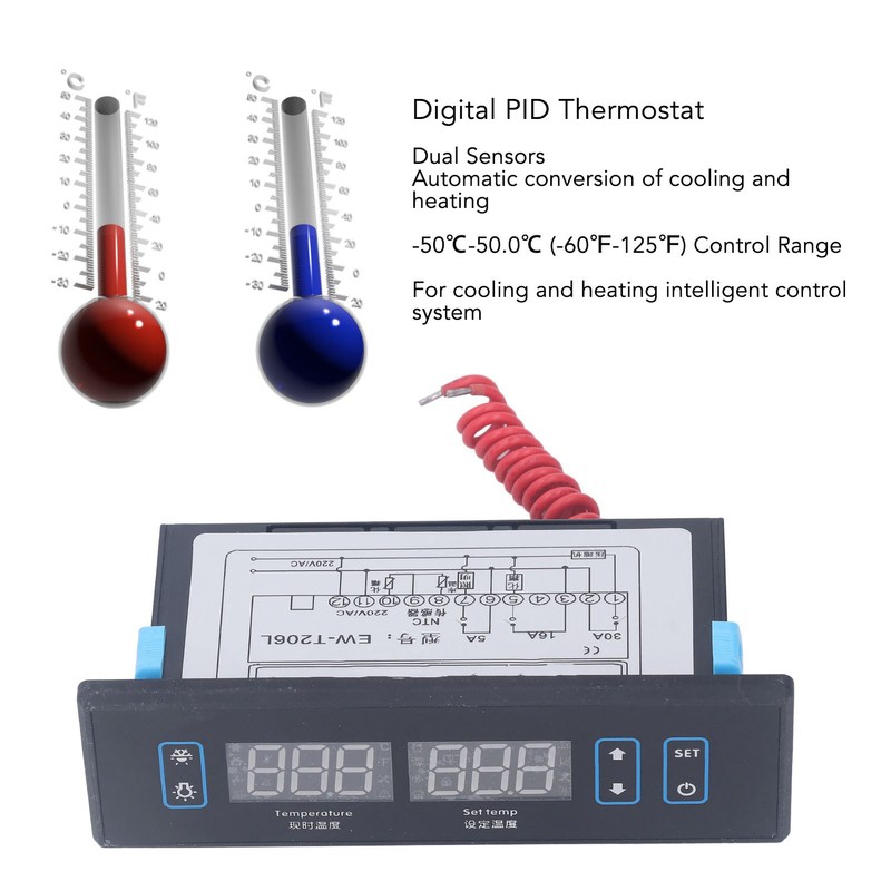 Digital Display Thermostat with Dual Sensors PID Temperature Controller for