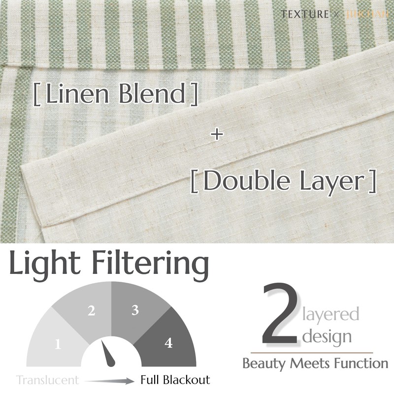 jinchan Linen Valance Curtain Striped Small Window Curtain Double Layer