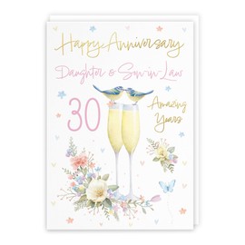 Hunts England - Daughter And Son-in-Law 30th Anniversary Card - A5 Size - Champagne Flutes - Gold Foil - Luxury 30th Anniversary Card For Daughter And Son-in-Law - Milo's Gallery