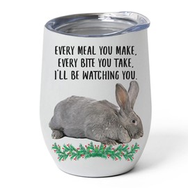 Grey Flemish Giant Rabbit Wine Tumbler 12oz - Stainless Steel With Lid - Funny Saying Every Meal You Make Every Bite You Take - Gifts for Rabbit Lovers