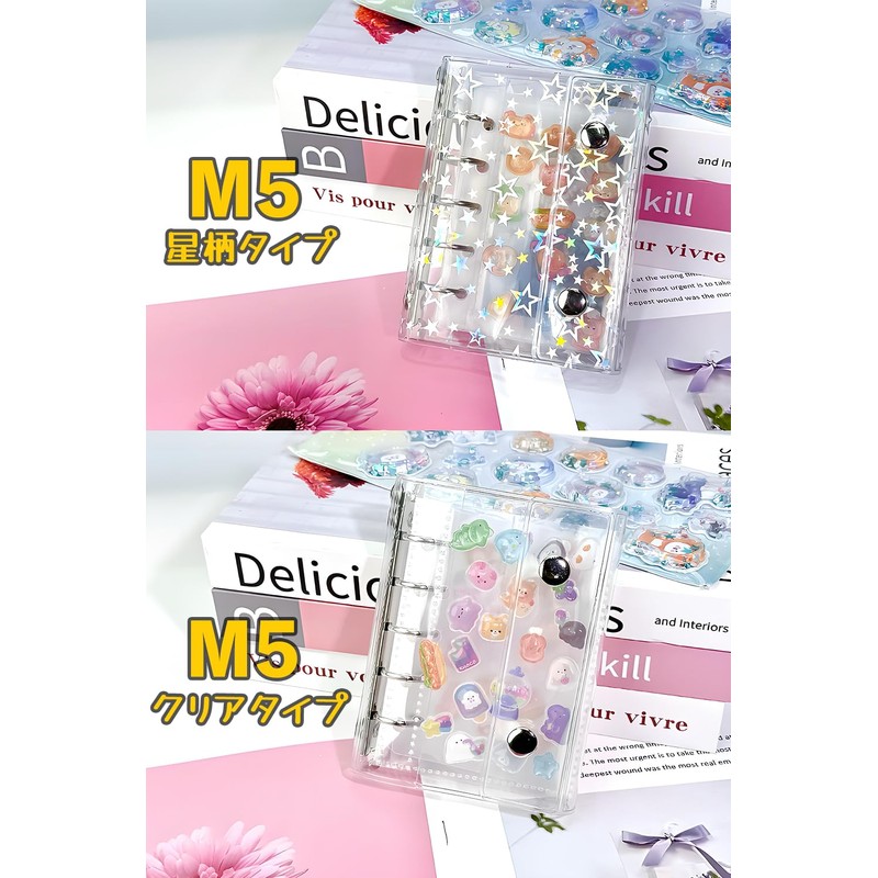 Hueapion Sticker Book Transparent for Girls Removable m5 Sticker Binder