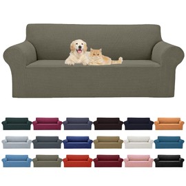 Cupuamon 2026 New Stretch Sofa Slipcovers Couch Cover for 3 Cushion Furniture Protector Sofa Covers with Elastic Bottom Jacquard Fabric Small Checks for Pets, Kids -Sofa, Khaki