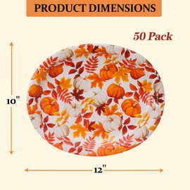 DOPO 50pcs Thanksgiving Plates Disposable - 12’’ Happy Thanksgiving Paper Pumpkin Plates Oval Dinner Autumn Fall Harvest Party Supply for Thanksgiving Party - Maple Leaves