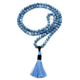 AWAKEN YOUR KUNDALINI Blue Aventurine & Black Onyx Mala Necklace, Pisces Birthstone, 8mm 108 Beads