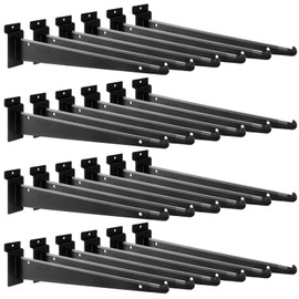 24 Pcs Slatwall Knife Shelf Bracket with Lip, 12" Metal Slatwall Brackets Hooks Heavy Duty Shelf Bracket Slat Wall Accessories for Garage Display Wall Organization, Black