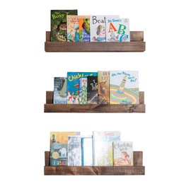 Drakestone Designs Floating Nursery Bookshelves | Solid Wood | Wall Mount | Modern Farmhouse Decor | 28 x 4 Inches - Walnut Finish (Set of 3)