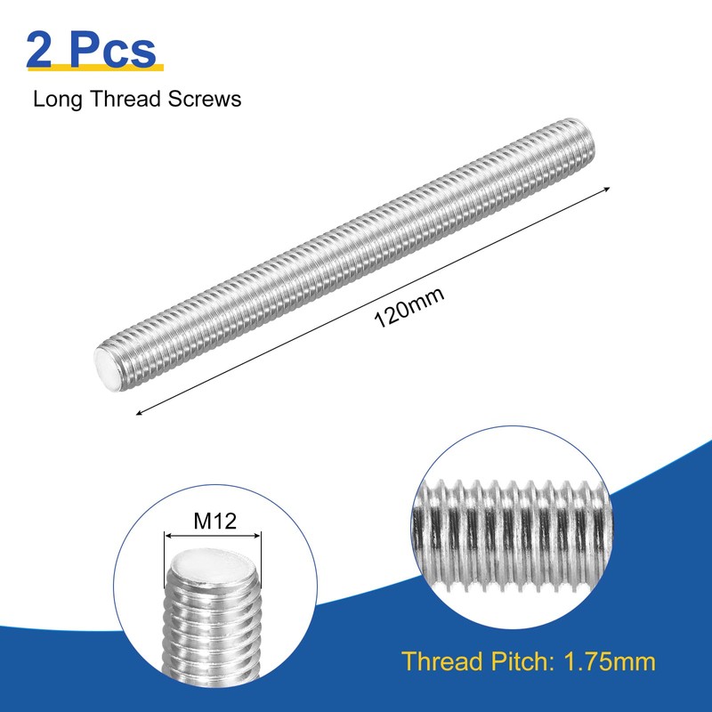 sourcing map M12x120mm Fully All Threaded Rod, 2Pcs 316 Stainless