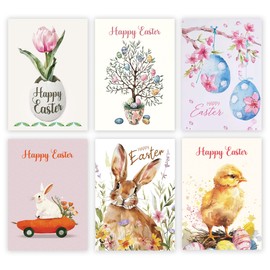 Giftinghouse Easter Cards Multipack, Easter Cards Pack of 6/12 - Happy Easter Cards with Envelopes Featuring 6 Unique Mixed Easter Designs, Eco-friendly Blank Inside Greeting Cards for kids (6 PACKS)