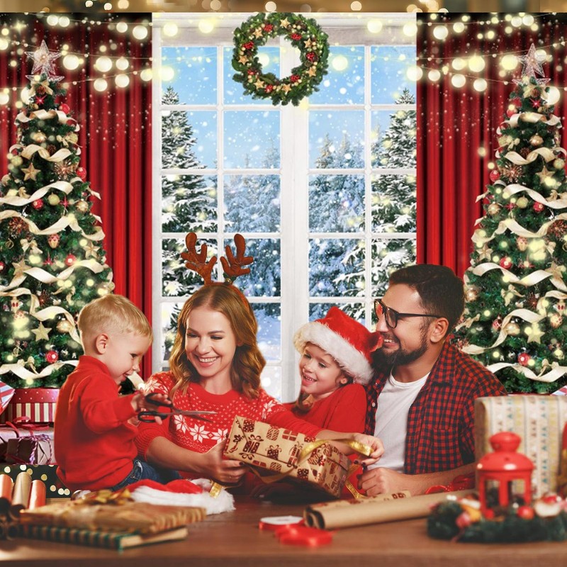 Christmas Backdrop Xmas Tree Window Winter Forest Snow 10x8ft