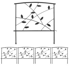 Sunnydaze Modern Leaves and Vines 10-Foot 5-Piece Steel Decorative Garden Fence Panels - 26" W x 32" H Per Panel - Black