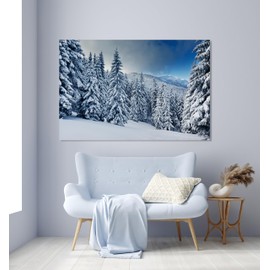 Lake, Mountain, Forest, Ocean Landscapes Decor - Nature Landscape Prints for Dining, Living Room, Bathroom - Home and Office Decorations (Snowy Winter Mountain Forest, 24x16 Inches)