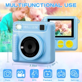 Kid's Portable Instant Print Camera with 32G Card & 1080p Video, Color Pens for DIY, Toddler Portable Travel Camera Toy for 3 4 5 6 7 8 9 10 Year Old Boys & Girls Birthday Gifts (Blue)