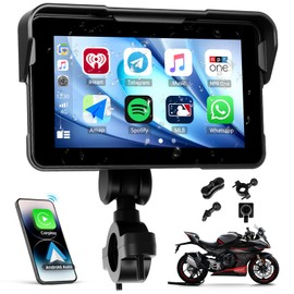 Wireless Motorcycle Carplay GPS Navigation System with Apple Carplay and Android Auto,5-Inch Waterproof Touchscreen Motorcycle Portable Car Stereo with Dual Bluetooth