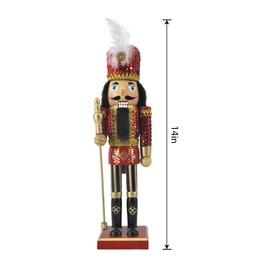 DQ DQ HOME DECOR 14IN Red Gold Sequin Soldier Nutcracker, Festive Nutcracker Figures Decoration