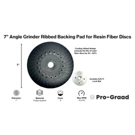 Pro-Graad 7” Angle Grinder Ribbed Rigid Backing Pad for Resin Fiber Discs, 7 inch x 5/8-11 Sanding Disc Backer Pad for Grinding, Sanding, Stripping on Metal, Wood, 7/8" Arbor - Grinder Attachment