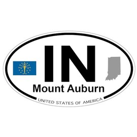 US Decal, Inc. Mount Auburn, Indiana Oval Sticker with State Flag