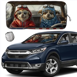 [2025 Upgrade] TDCQQGQQ Windshield Sunshade, Universal Fit for 46-64” Width x 34” Height, Cute Dog Design, UV Protection, Keeps Car Cool, Fits Windshield Height 28-34 Inches