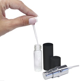 Refillable Perfume & Cologne Fine Mist Atomizers with Metallic Exterior & Glass Interior - 5ml Portable Travel Size - 3ml Squeeze Transfer Pipette Included (3 Pack, Black)