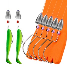 Rikimaru Fishing Ready Texas Rigging - Línea de pesca de fluorocarbono con plomo, 1/0 ganchos de gusano, kit de aparejo giratorio Carolina para perca de bajo (estilo estándar, 1 paquete, 10 libras-2#(gancho))