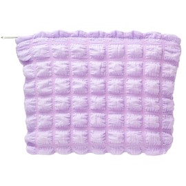 PAZIMIIK Floral Makeup Bag Large Cotton Zipper Pouch for Purse Travel Canvas Make Up Organizer for Women Cosmetic,Bubble Purple