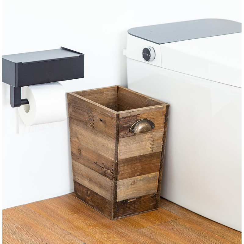 Small Wood Trash Can, Farmhouse Rectangular Garbage Can Waste Basket,