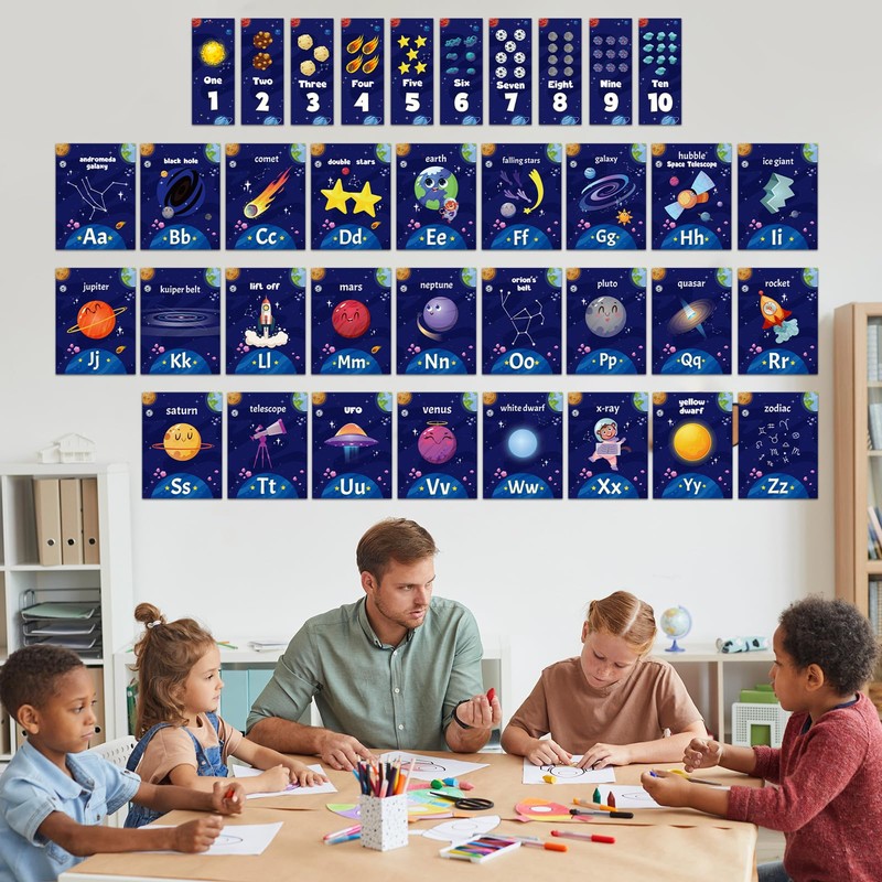 Harloon 56 Pcs Outer Space Alphabet Number Bulletin Board Galaxy